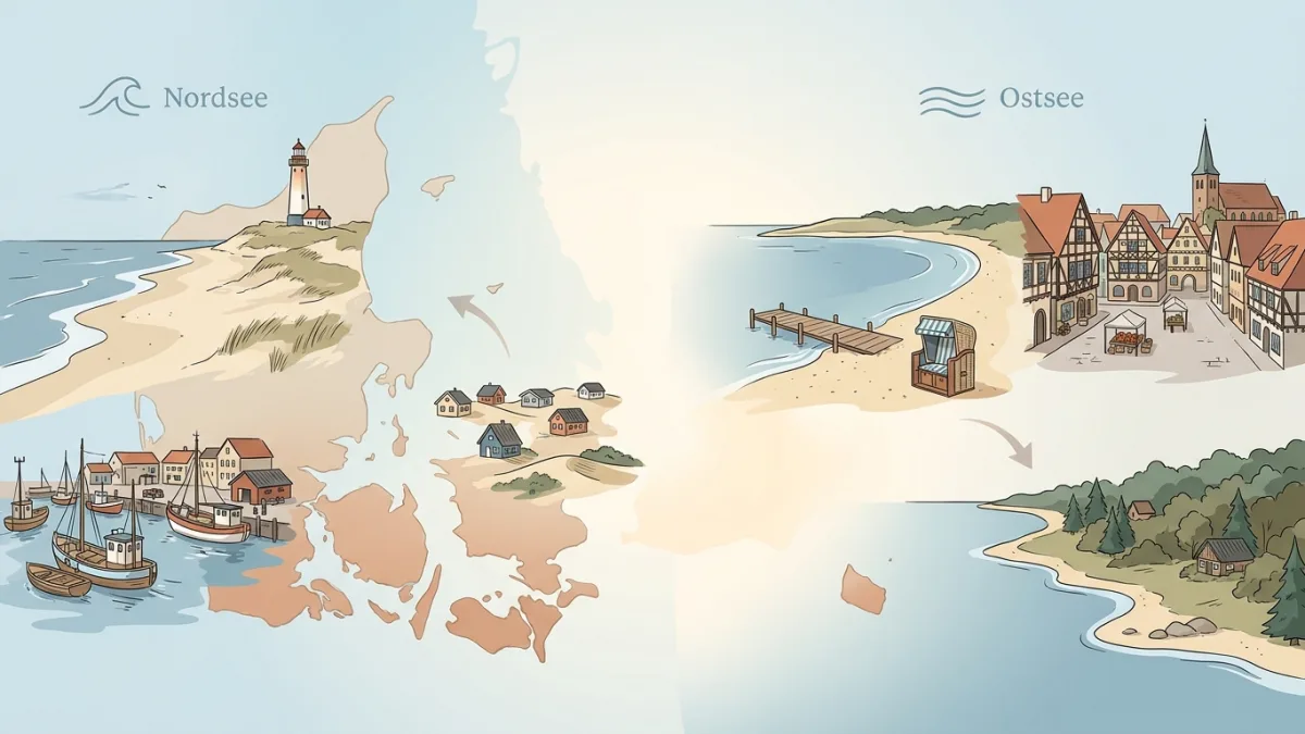 Ein malerischer dänischer Ferienort an der Küste mit gemütlichen Ferienhäusern und einem ruhigen Sandstrand.